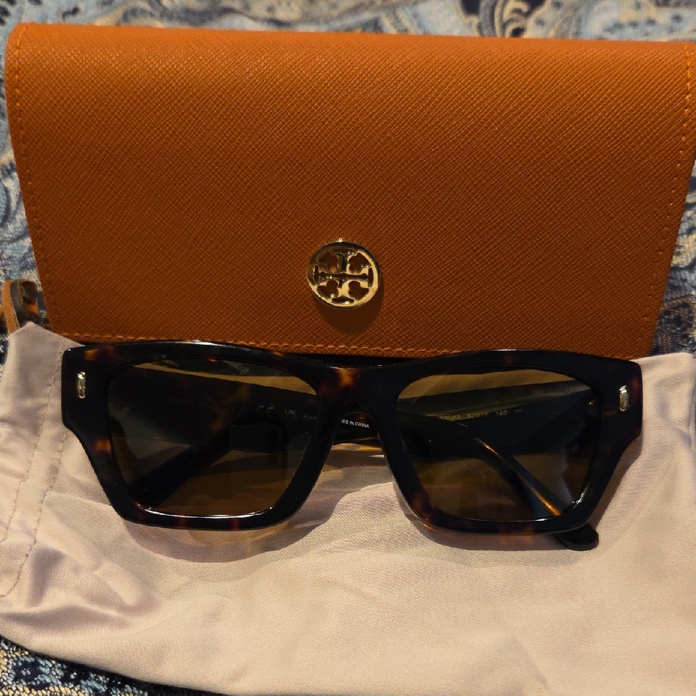 Tory Burch Tortoise Sunglasses with Bold Orange Case
